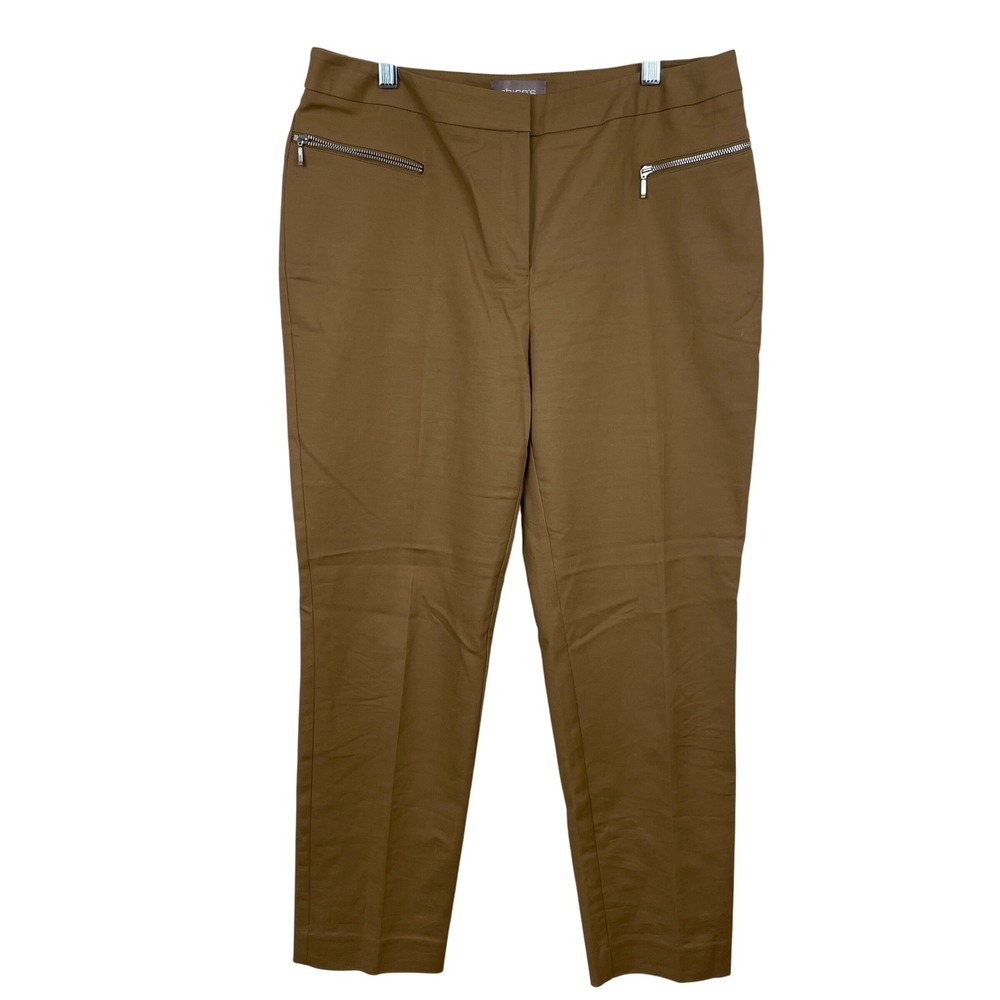 Chico's Women's Ankle Pants Size 0.5 Tan Brown Zip Pocket‎ Stretch Career Casual